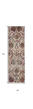 8' White and Golden Brown Floral Distressed Non Skid Runner Rug