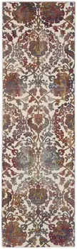 8' White and Golden Brown Floral Distressed Non Skid Runner Rug