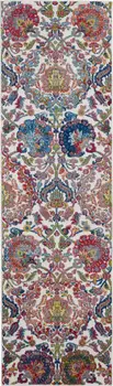 8' Ivory Blue and Gray Floral Distressed Non Skid Runner Rug