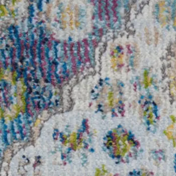 8' Ivory Blue and Gray Floral Distressed Non Skid Runner Rug