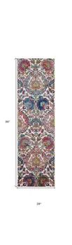 8' Ivory Blue and Gray Floral Distressed Non Skid Runner Rug