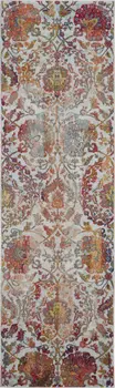 8' Ivory Gray and Orange Floral Distressed Non Skid Runner Rug