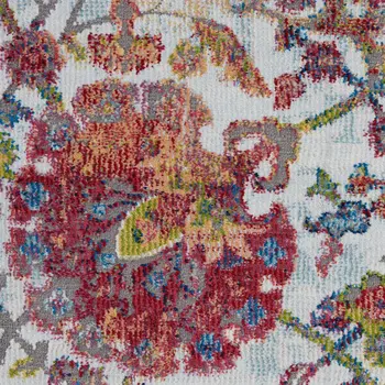 8' Ivory Gray and Orange Floral Distressed Non Skid Runner Rug