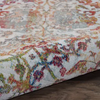 8' Ivory Gray and Orange Floral Distressed Non Skid Runner Rug