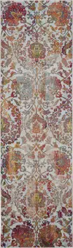 8' Ivory Gray and Orange Floral Distressed Non Skid Runner Rug