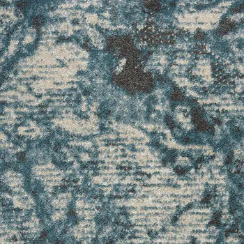 8' Navy Blue and Ivory Floral Medallion Distressed Non Skid Runner Rug
