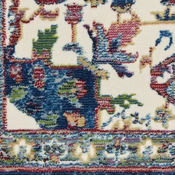8' Navy Blue and Ivory Floral Medallion Distressed Non Skid Runner Rug