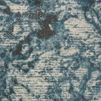 8' Navy Blue and Ivory Floral Medallion Distressed Non Skid Runner Rug