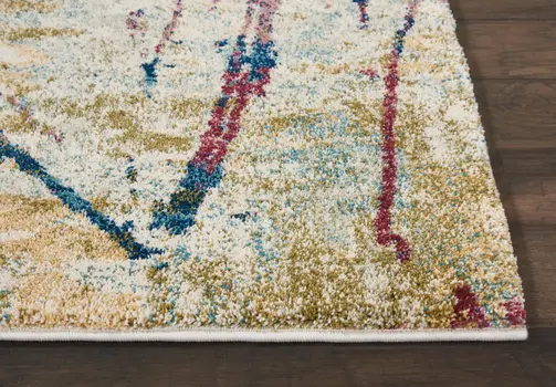 5' X 7' Cream Blue and Green Abstract Distressed Area Rug