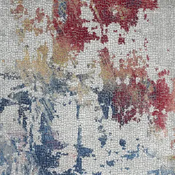 5' X 8' Ivory Red and Blue Abstract Distressed Non Skid Area Rug