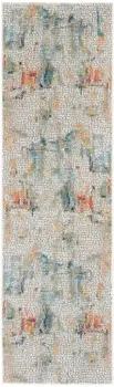 8' Ivory Blue and Gray Abstract Distressed Non Skid Runner Rug