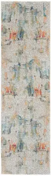 8' Ivory Blue and Gray Abstract Distressed Non Skid Runner Rug