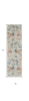 8' Ivory Blue and Gray Abstract Distressed Non Skid Runner Rug