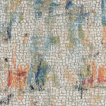 8' Ivory Blue and Gray Abstract Distressed Non Skid Runner Rug