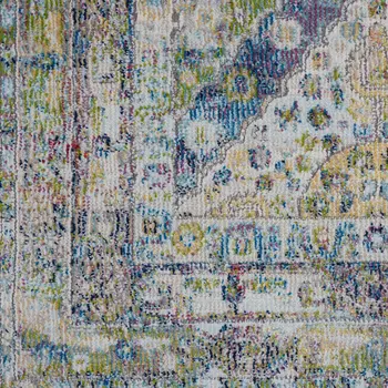 8' Ivory Blue and Green Floral Distressed Non Skid Runner Rug