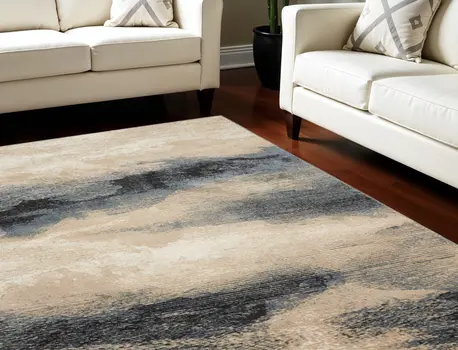 7' X 10' Gray Black and Beige Abstract Non Skid Area Rug