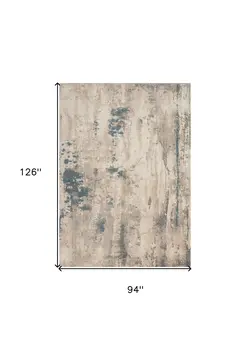 8' X 11' Ivory and Teal Blue Abstract Non Skid Area Rug