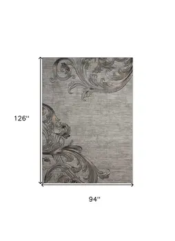 8' X 11' Graphite and Black Floral Vines Non Skid Area Rug
