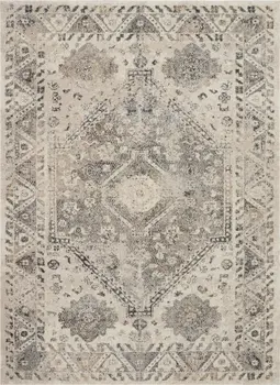5' X 7' Cream and Gray Floral Distressed Area Rug