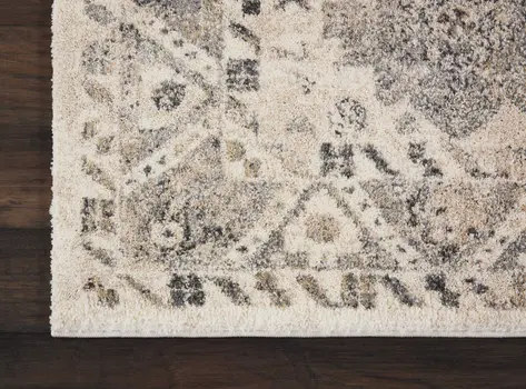 5' X 7' Cream and Gray Floral Distressed Area Rug