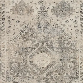 5' X 7' Cream and Gray Floral Distressed Area Rug
