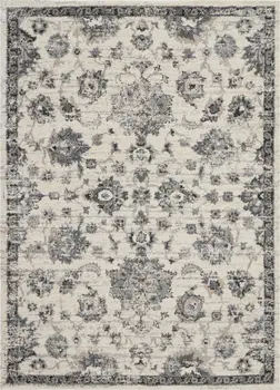5' X 7' Cream and Gray Floral Distressed Area Rug