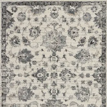5' X 7' Cream and Gray Floral Distressed Area Rug