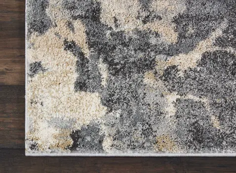 8' Ivory Black and Gray Abstract Distressed Runner Rug
