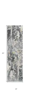 8' Ivory Black and Gray Abstract Distressed Runner Rug