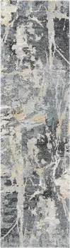 8' Ivory Black and Gray Abstract Distressed Runner Rug