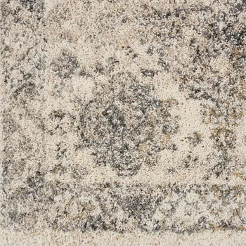 8' Cream and Gray Floral Distressed Runner Rug