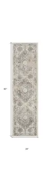 8' Cream and Gray Floral Distressed Runner Rug