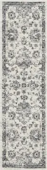 8' Cream and Gray Floral Distressed Runner Rug