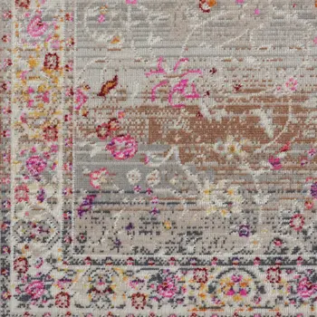 8' Cream and Gray Floral Distressed Runner Rug