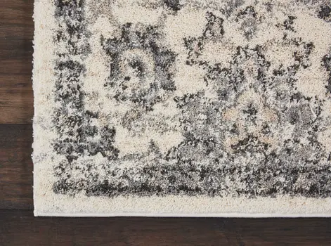 8' Cream and Gray Floral Distressed Runner Rug