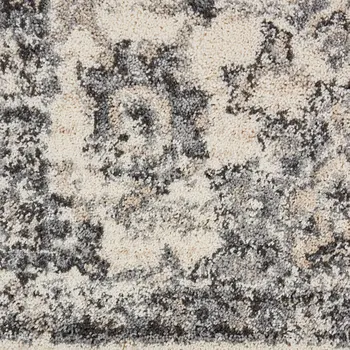 8' Cream and Gray Floral Distressed Runner Rug