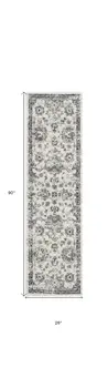 8' Cream and Gray Floral Distressed Runner Rug
