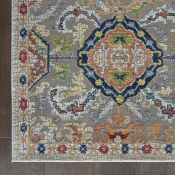 5' X 8' Blue Gray and Green Floral Distressed Non Skid Area Rug