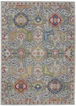 5' X 8' Blue Gray and Green Floral Distressed Non Skid Area Rug