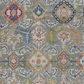 5' X 8' Blue Gray and Green Floral Distressed Non Skid Area Rug
