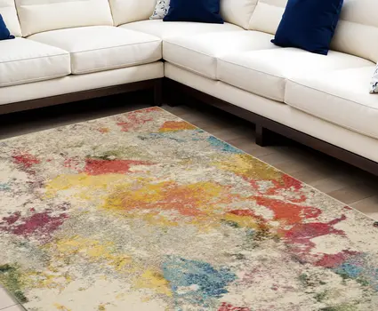 8' X 11' Ivory Abstract Power Loom Area Rug