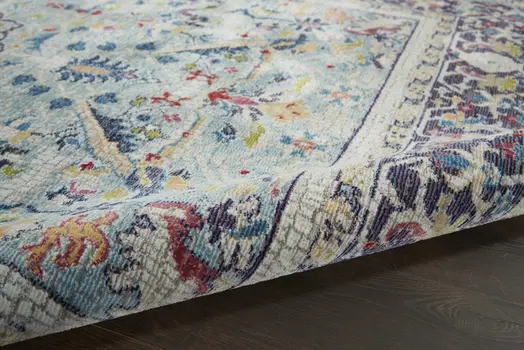 5' X 8' Teal Blue Orange and Black Floral Distressed Non Skid Area Rug