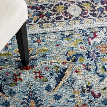 5' X 8' Teal Blue Orange and Black Floral Distressed Non Skid Area Rug