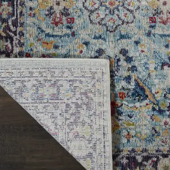 8' Teal Blue Orange and Black Floral Distressed Non Skid Runner Rug