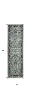 8' Teal Blue Orange and Black Floral Distressed Non Skid Runner Rug