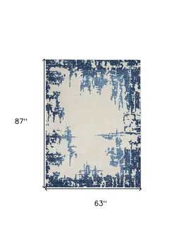 5' X 7' Blue and Ivory Abstract Distressed Non Skid Area Rug
