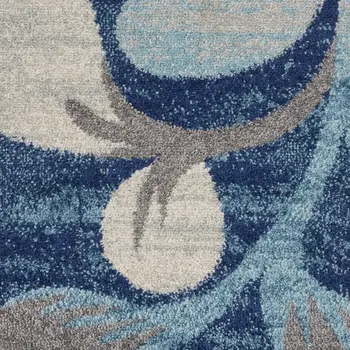 8' X 10' Navy Blue and Beige Botanical Leaves Area Rug