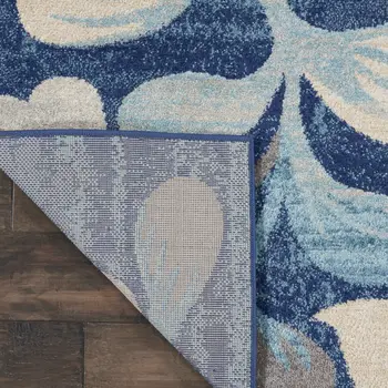 8' X 10' Navy Blue and Beige Botanical Leaves Area Rug