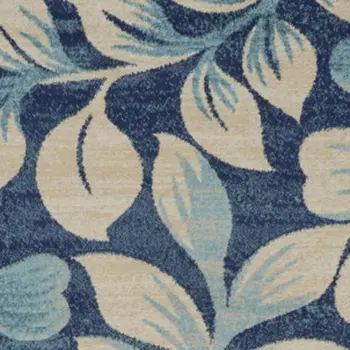 8' X 10' Navy Blue and Beige Botanical Leaves Area Rug
