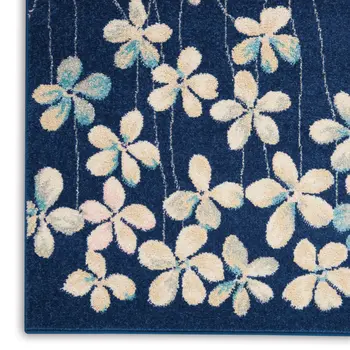 8' X 10' Navy Blue and Ivory Floral Area Rug